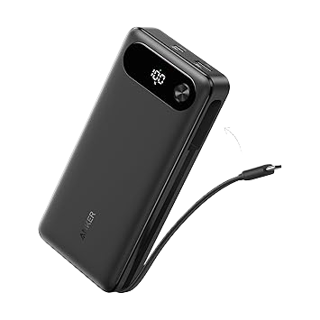 Anker Power Bank, 20,000mAh Portable Charger with Built-In USB-C Cable, 87W Max Fast Charging Battery Pack, For MacBook, iPhone 17/16 Series, Samsung, Switch, and More
