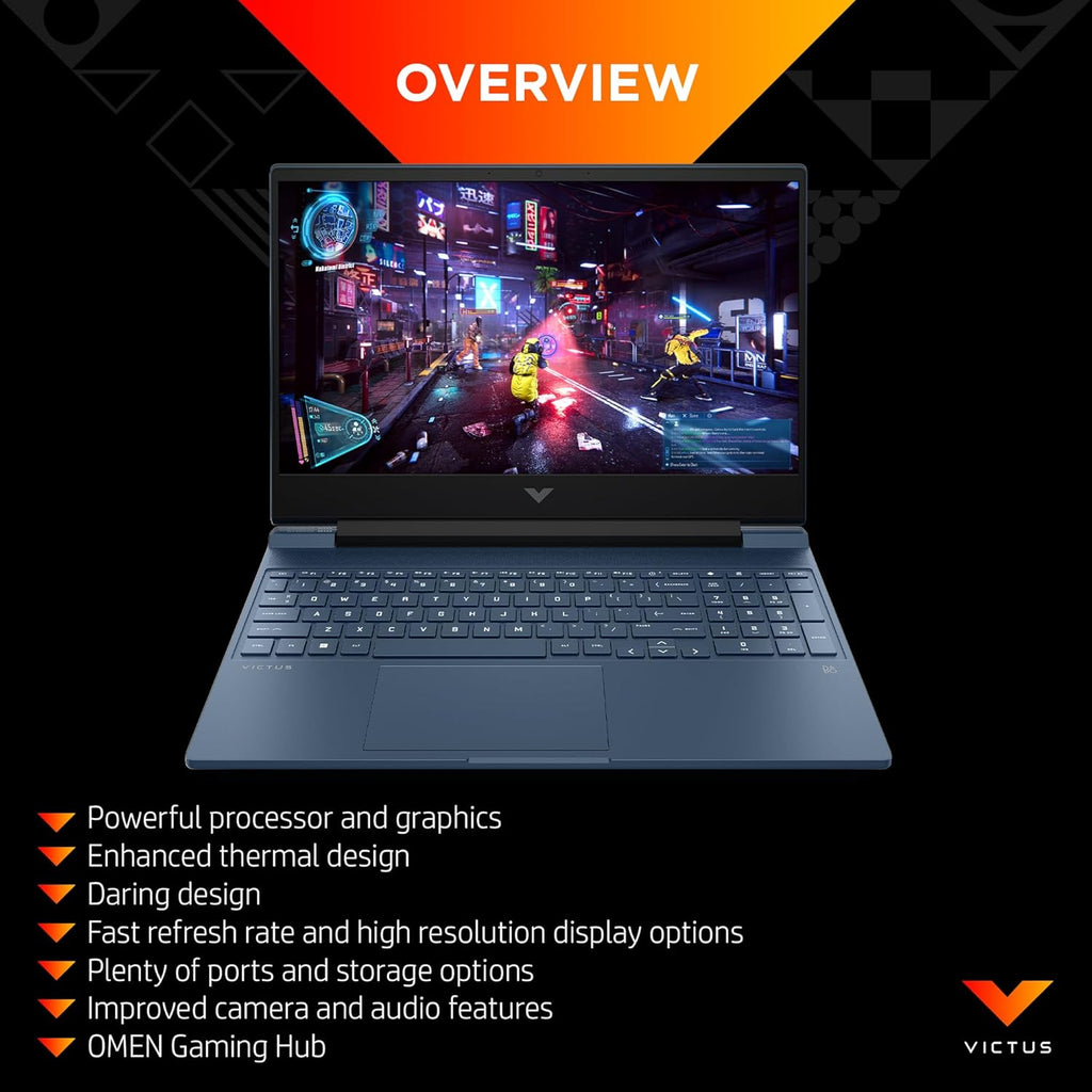 HP Victus Gaming Laptop | 2024 Model | 15.6" FHD | 7th Gen AMD Ryzen™ 5 | 8GB RAM | 512GB SSD | 4GB NVIDIA® GeForce RTX™ 2050 | Windows 11 | Performance blue | 15-FB1005NE