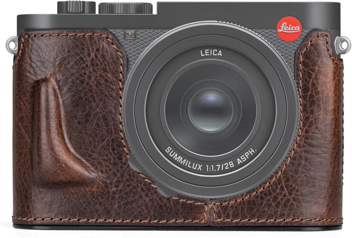 MUZIRI KINOKOO Genuine Leather Half Case for Leica Q3 / Q3 43 (Coffee) — Premium, Bottom Battery & SD Access