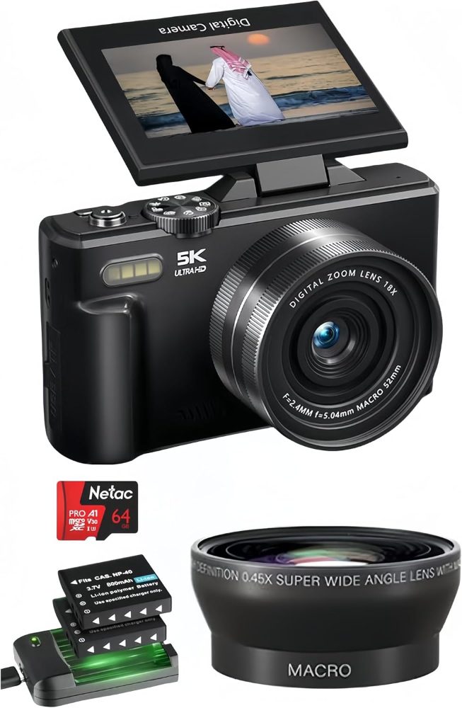 5K Ultra HD Digital Camera, 75MP, Black Metal Body,