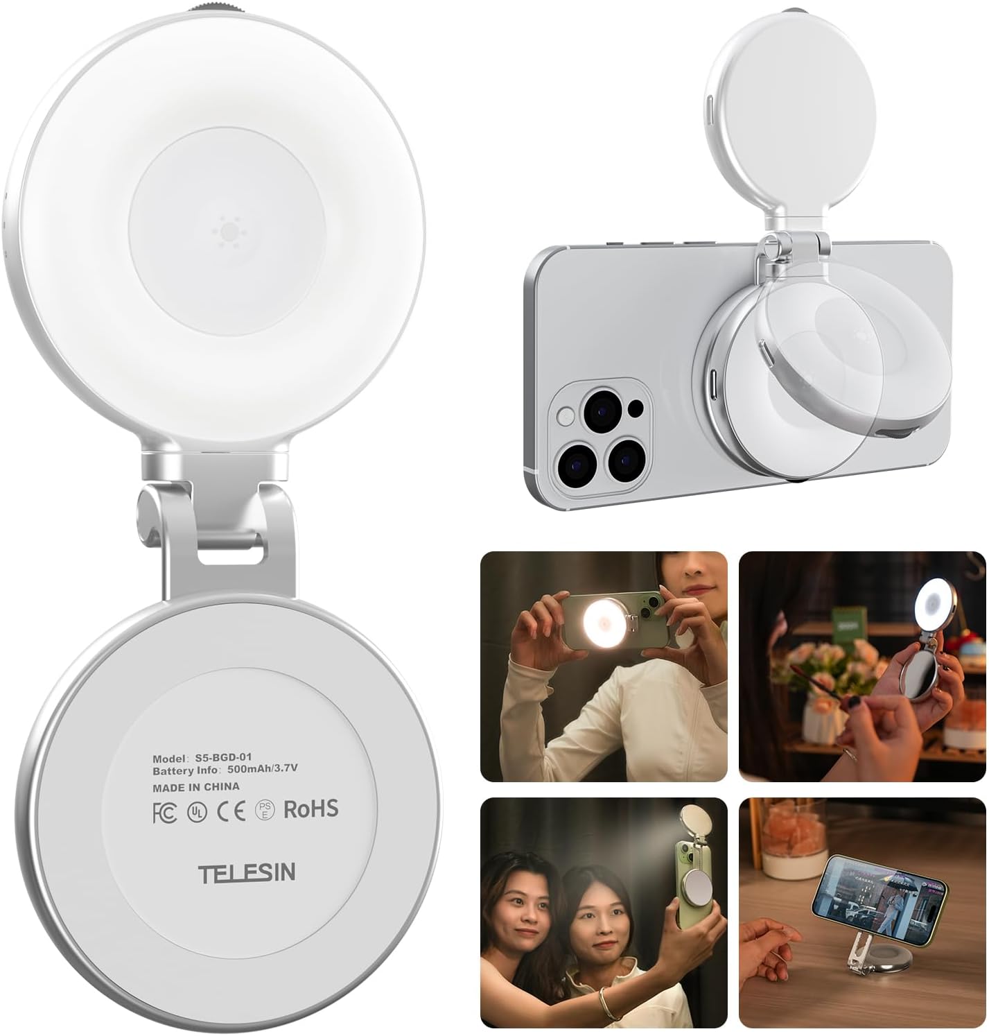 TELESIN Magnetic Selfie Light with Mirror